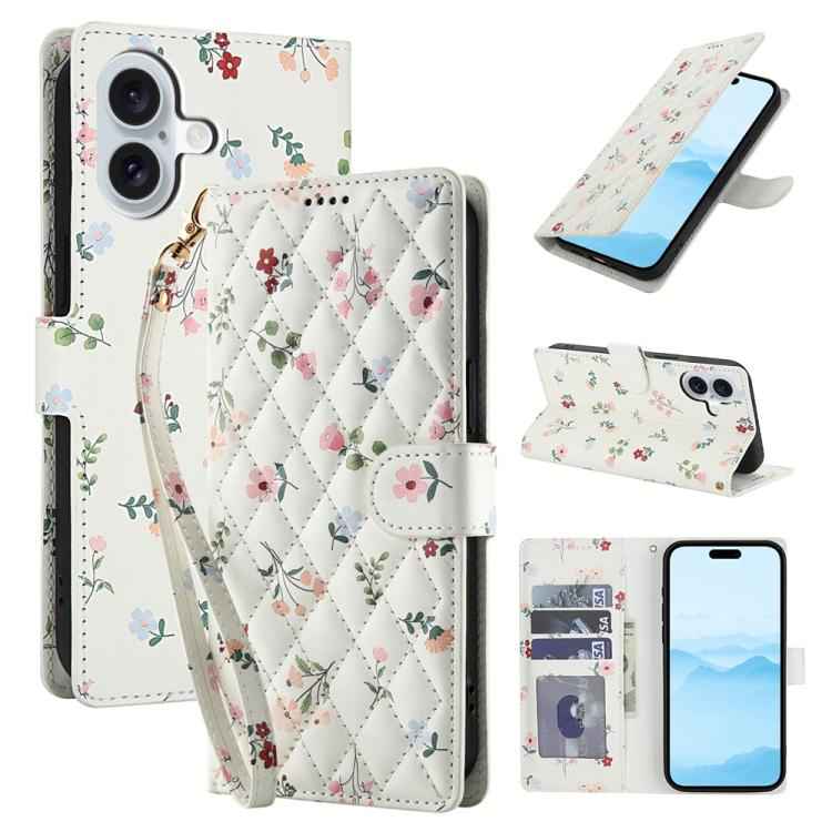 Flower Pattern Buckle Leather Phone Case with Lanyard