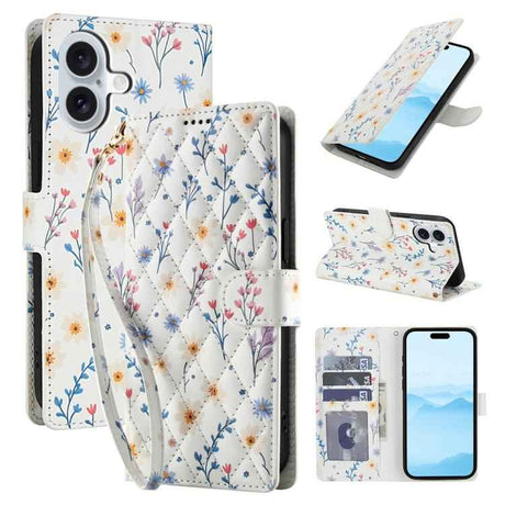Flower Pattern Buckle Leather Phone Case with Lanyard