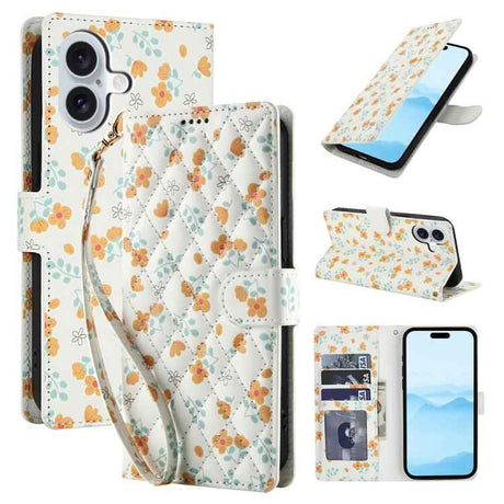 Flower Pattern Buckle Leather Phone Case with Lanyard