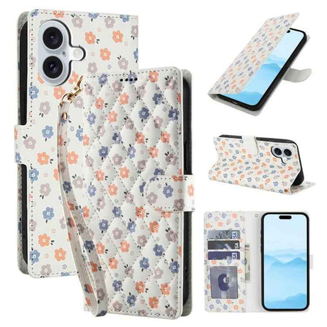 Flower Pattern Buckle Leather Phone Case with Lanyard