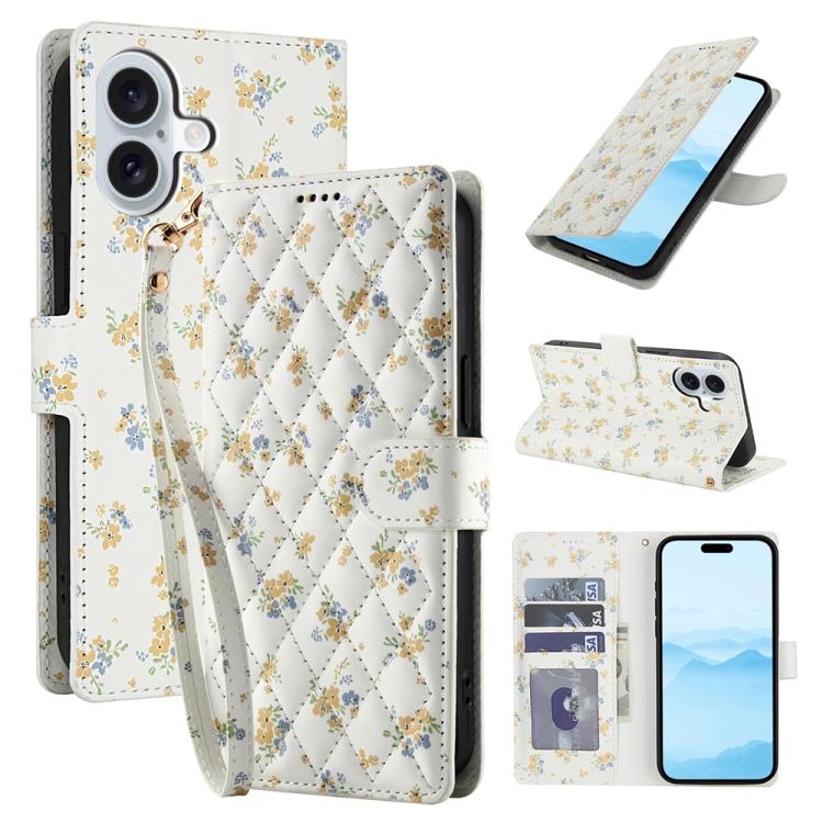 Flower Pattern Buckle Leather Phone Case with Lanyard