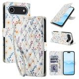 Flower Pattern Buckle Leather Phone Case with Lanyard