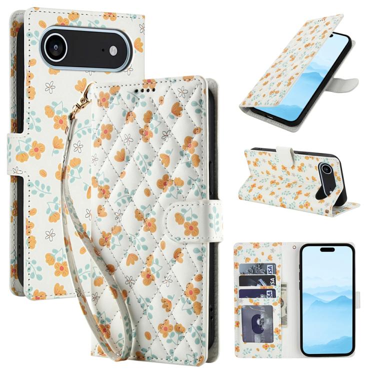 Flower Pattern Buckle Leather Phone Case with Lanyard