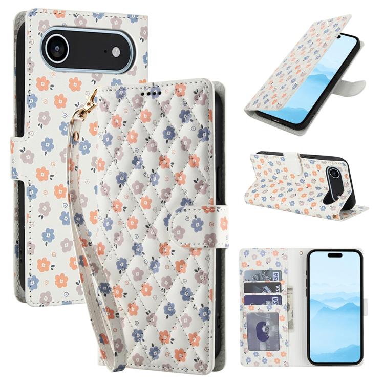 Flower Pattern Buckle Leather Phone Case with Lanyard