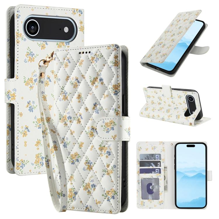 Flower Pattern Buckle Leather Phone Case with Lanyard