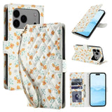 Flower Pattern Buckle Leather Phone Case with Lanyard