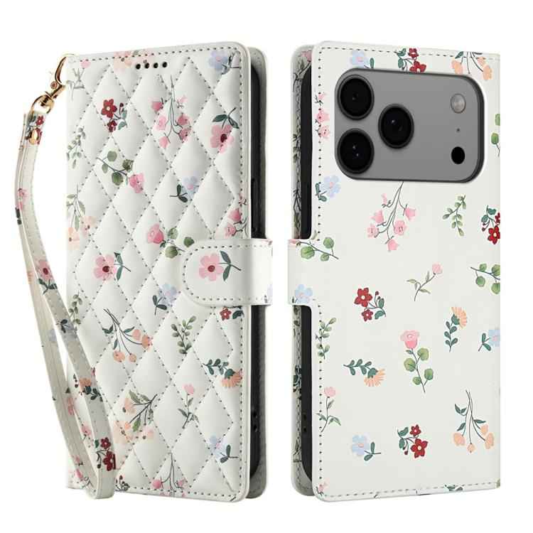 Flower Pattern Buckle Leather Phone Case with Lanyard