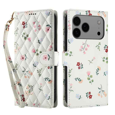 Flower Pattern Buckle Leather Phone Case with Lanyard