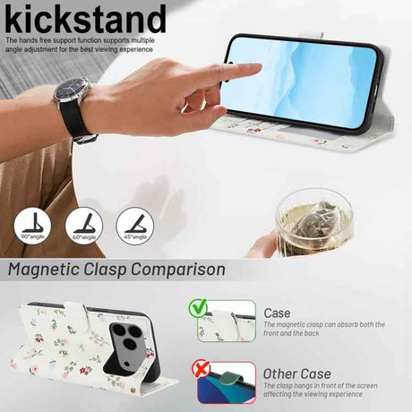 Flower Pattern Buckle Leather Phone Case with Lanyard