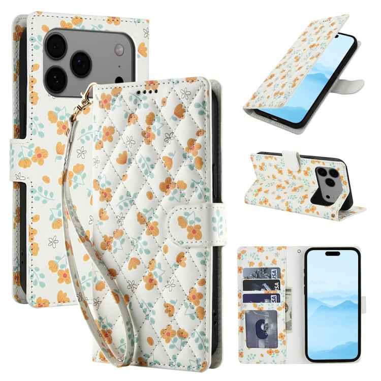 Flower Pattern Buckle Leather Phone Case with Lanyard