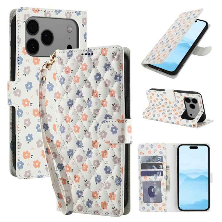 Flower Pattern Buckle Leather Phone Case with Lanyard