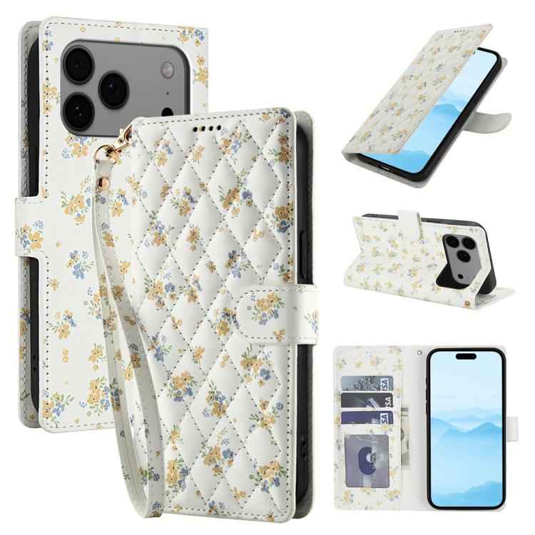 Flower Pattern Buckle Leather Phone Case with Lanyard
