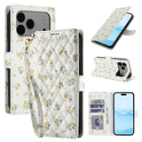 Flower Pattern Buckle Leather Phone Case with Lanyard