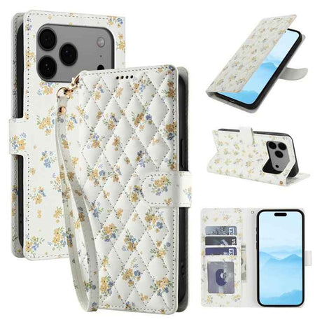 Flower Pattern Buckle Leather Phone Case with Lanyard