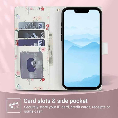 Flower Pattern Buckle Leather Phone Case with Lanyard