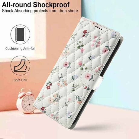 Flower Pattern Buckle Leather Phone Case with Lanyard