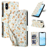 Flower Pattern Buckle Leather Phone Case with Lanyard