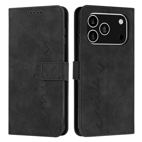 Skin Feel Heart Embossed Leather Phone Case with Long Lanyard