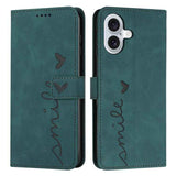 Skin Feel Heart Embossed Leather Phone Case with Long Lanyard