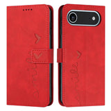 Skin Feel Heart Embossed Leather Phone Case with Long Lanyard