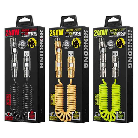 WK WDC-80 240W Car Charging Data Cable with Safety Hammer