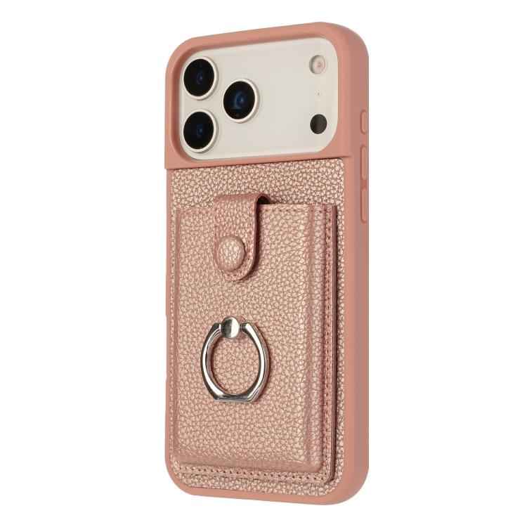 Litchi Texture Drawing Card Bag Ring Holder Phone Case