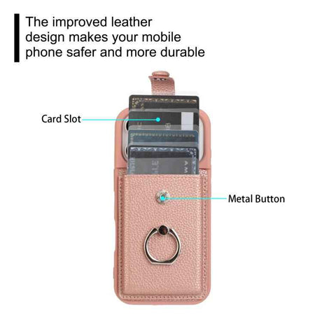 Litchi Texture Drawing Card Bag Ring Holder Phone Case