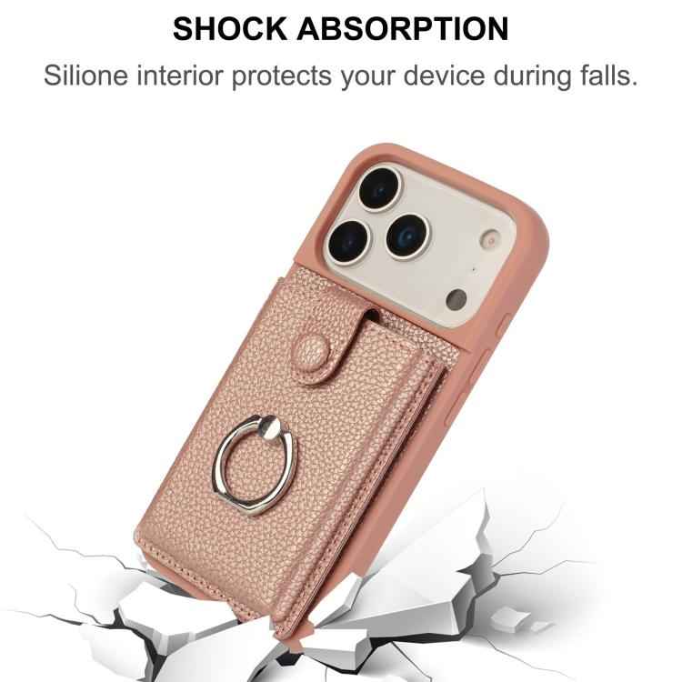 Litchi Texture Drawing Card Bag Ring Holder Phone Case