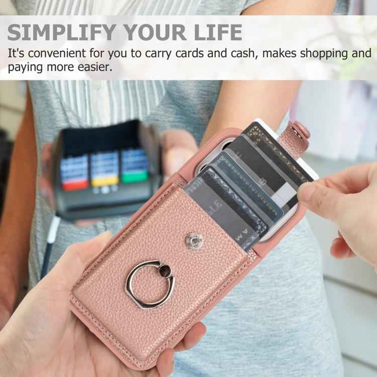 Litchi Texture Drawing Card Bag Ring Holder Phone Case