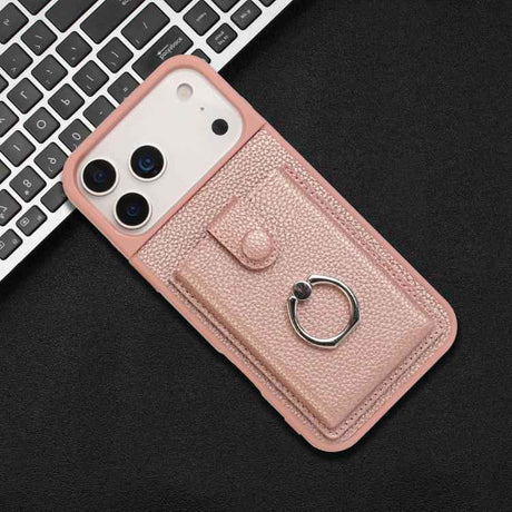 Litchi Texture Drawing Card Bag Ring Holder Phone Case