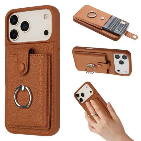 Litchi Texture Drawing Card Bag Ring Holder Phone Case