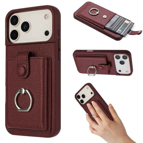 Litchi Texture Drawing Card Bag Ring Holder Phone Case