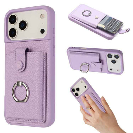 Litchi Texture Drawing Card Bag Ring Holder Phone Case