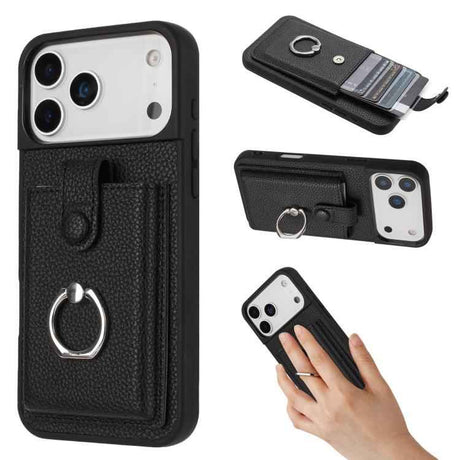 Litchi Texture Drawing Card Bag Ring Holder Phone Case