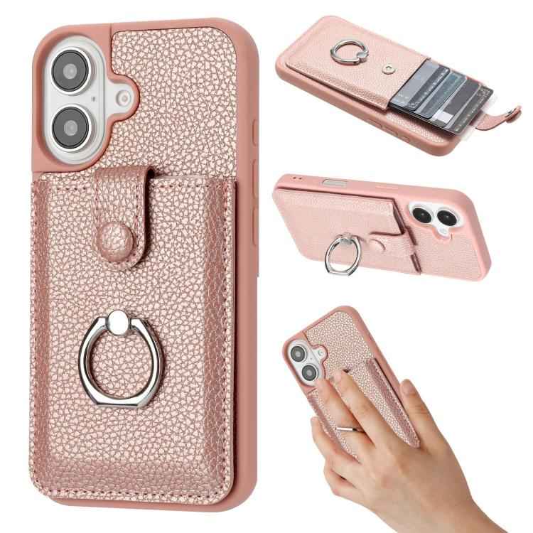 Litchi Texture Drawing Card Bag Ring Holder Phone Case