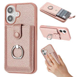 Litchi Texture Drawing Card Bag Ring Holder Phone Case