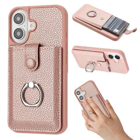Litchi Texture Drawing Card Bag Ring Holder Phone Case