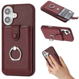 Litchi Texture Drawing Card Bag Ring Holder Phone Case