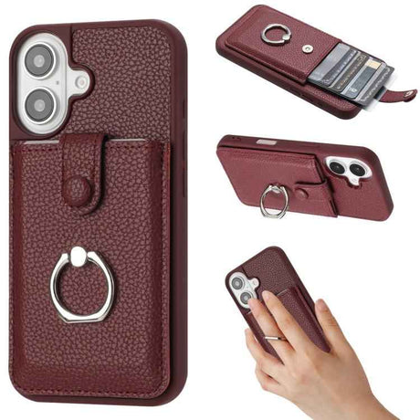 Litchi Texture Drawing Card Bag Ring Holder Phone Case