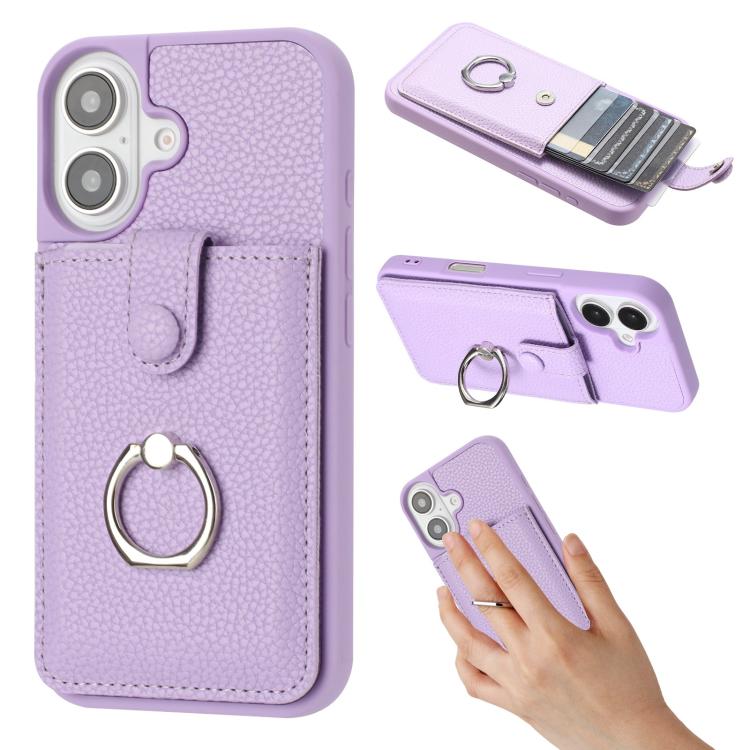 Litchi Texture Drawing Card Bag Ring Holder Phone Case