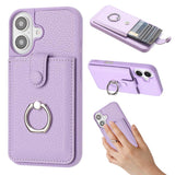 Litchi Texture Drawing Card Bag Ring Holder Phone Case
