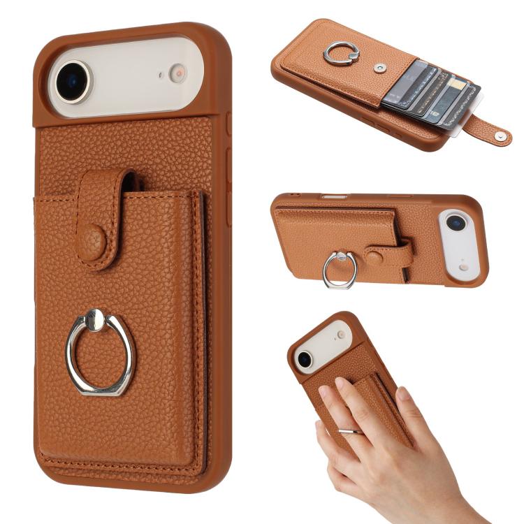 Litchi Texture Drawing Card Bag Ring Holder Phone Case