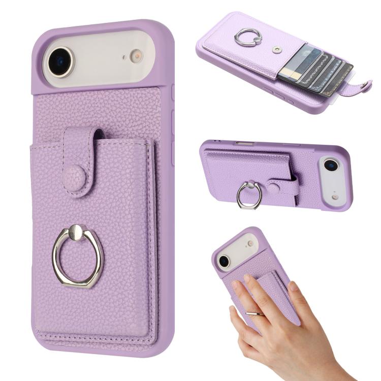 Litchi Texture Drawing Card Bag Ring Holder Phone Case
