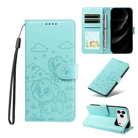 Embossed Heart Dog RFID Blocking Wallet Leather Phone Case