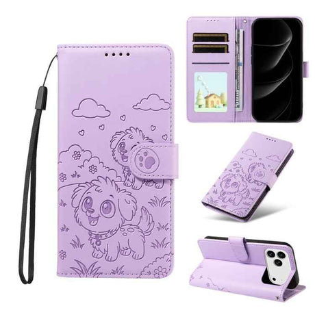 Embossed Heart Dog RFID Blocking Wallet Leather Phone Case