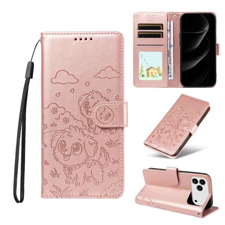Embossed Heart Dog RFID Blocking Wallet Leather Phone Case