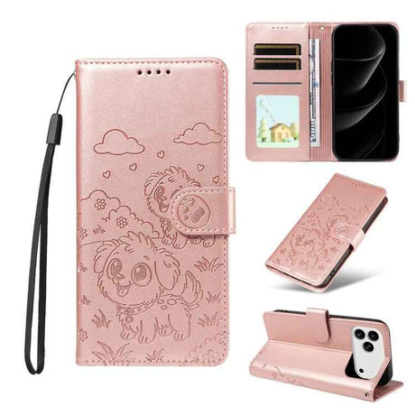 Embossed Heart Dog RFID Blocking Wallet Leather Phone Case