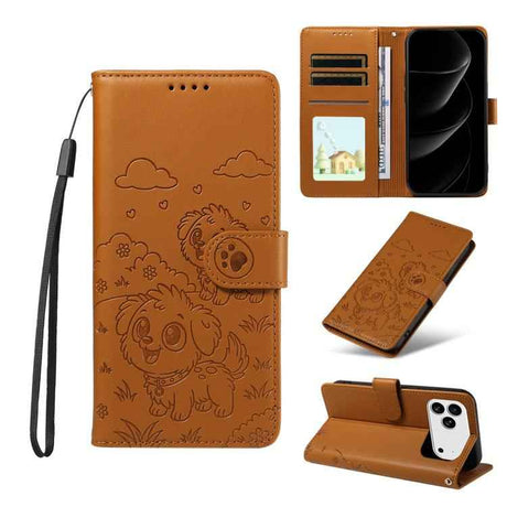 Embossed Heart Dog RFID Blocking Wallet Leather Phone Case