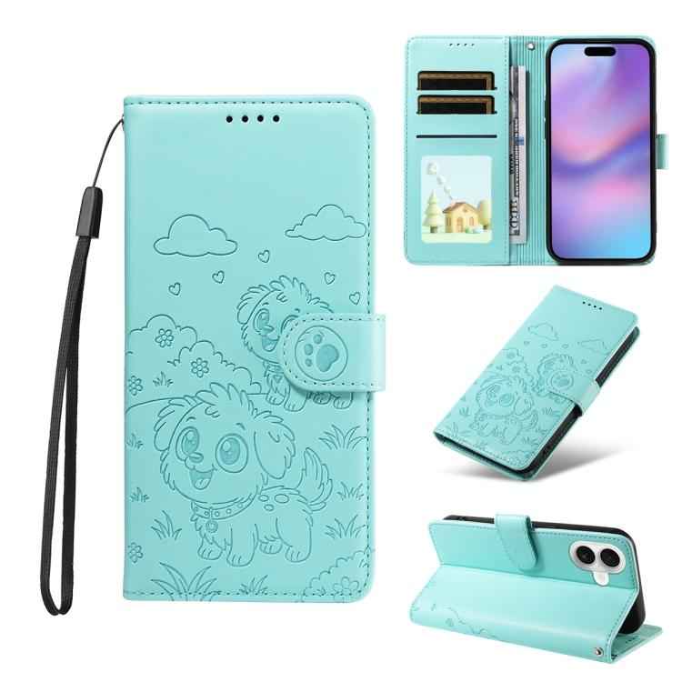 Embossed Heart Dog RFID Blocking Wallet Leather Phone Case