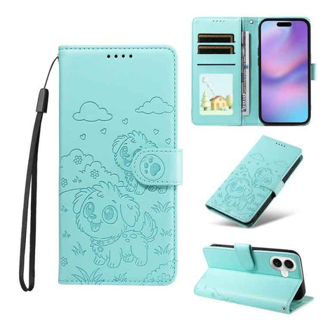 Embossed Heart Dog RFID Blocking Wallet Leather Phone Case